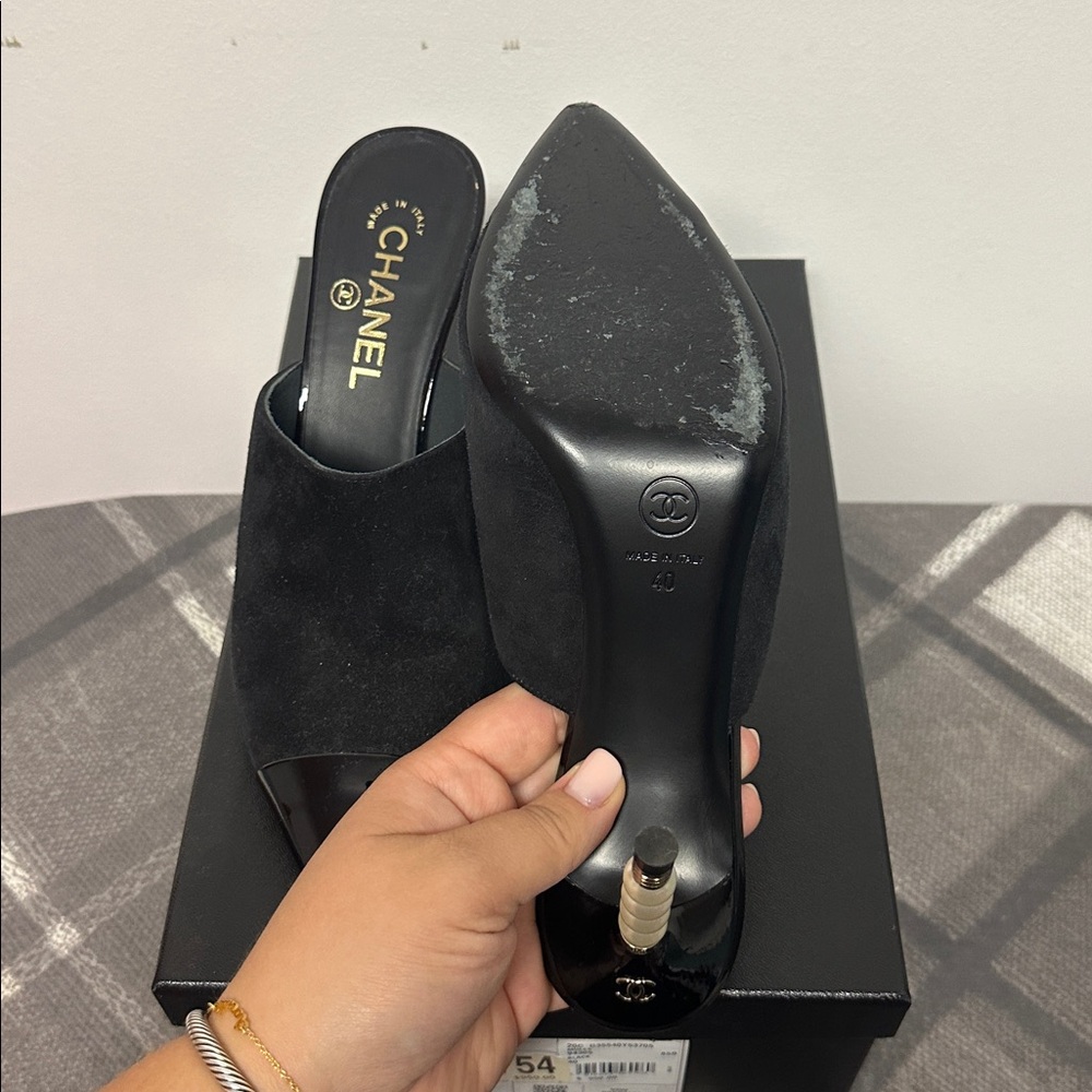 Chanel Black Suede & Patent Leather Mules – Size 40 (With Box) - Picture 5 of 8